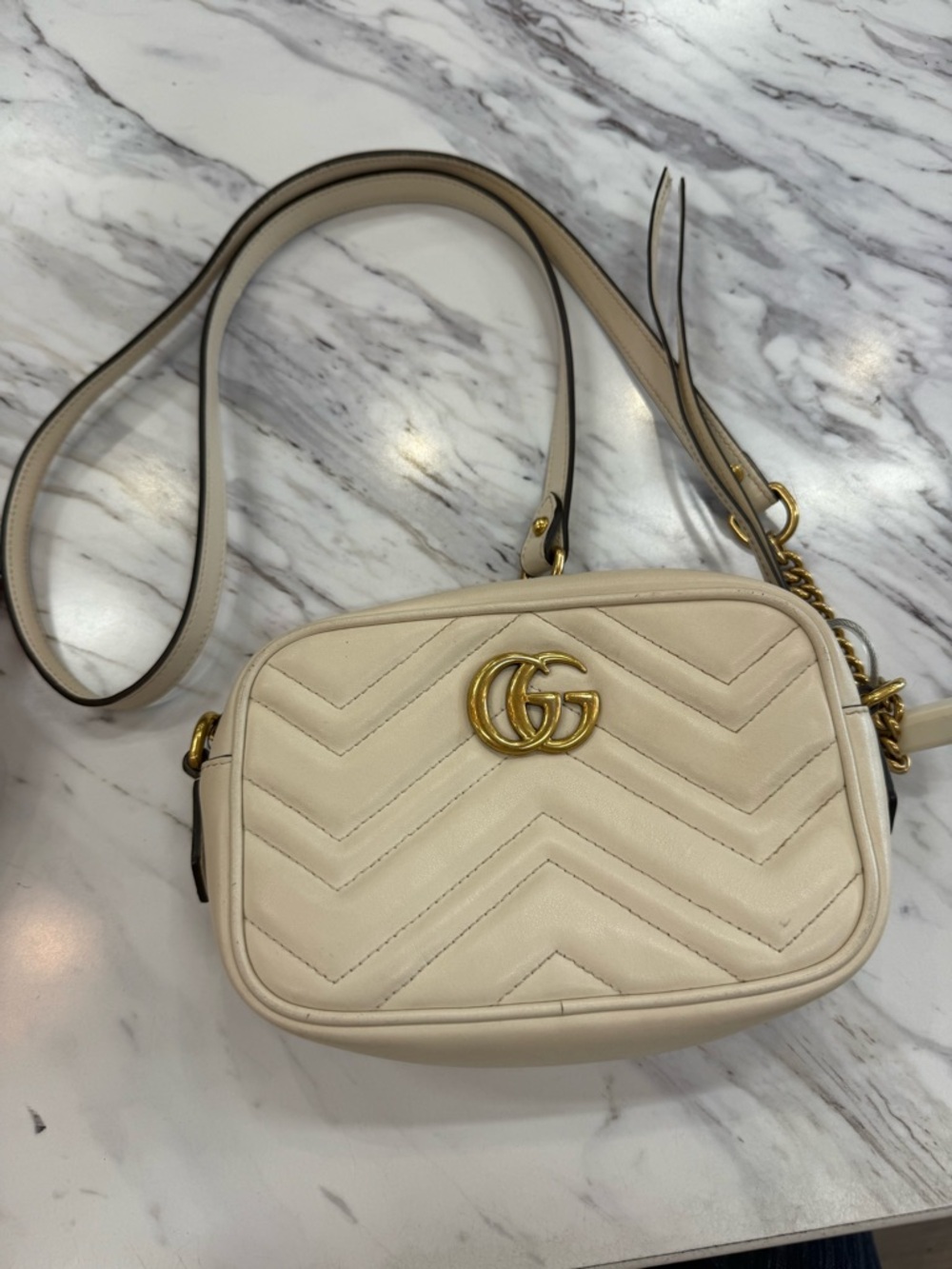 Gucci Cream Chevron GG Small Crossbody Bag